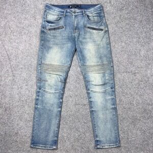 Rocawear Jeans Mens 32x30 Blue Moto Slim Streetwear Y2K Faded Hip Hop Zipper 90s